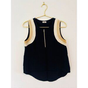 L Agence Top Womens Size 2 Black 100% Silk Sleeveless Shirt Quarter Zip Blouse